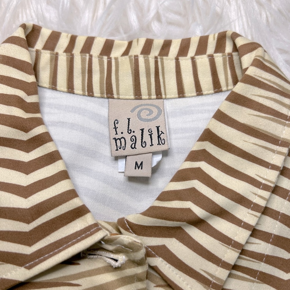 F.L. Malik Size M Brown Cream Zebra Strip Monkey Palm Tree Embroidered Blazer - Picture 3 of 5